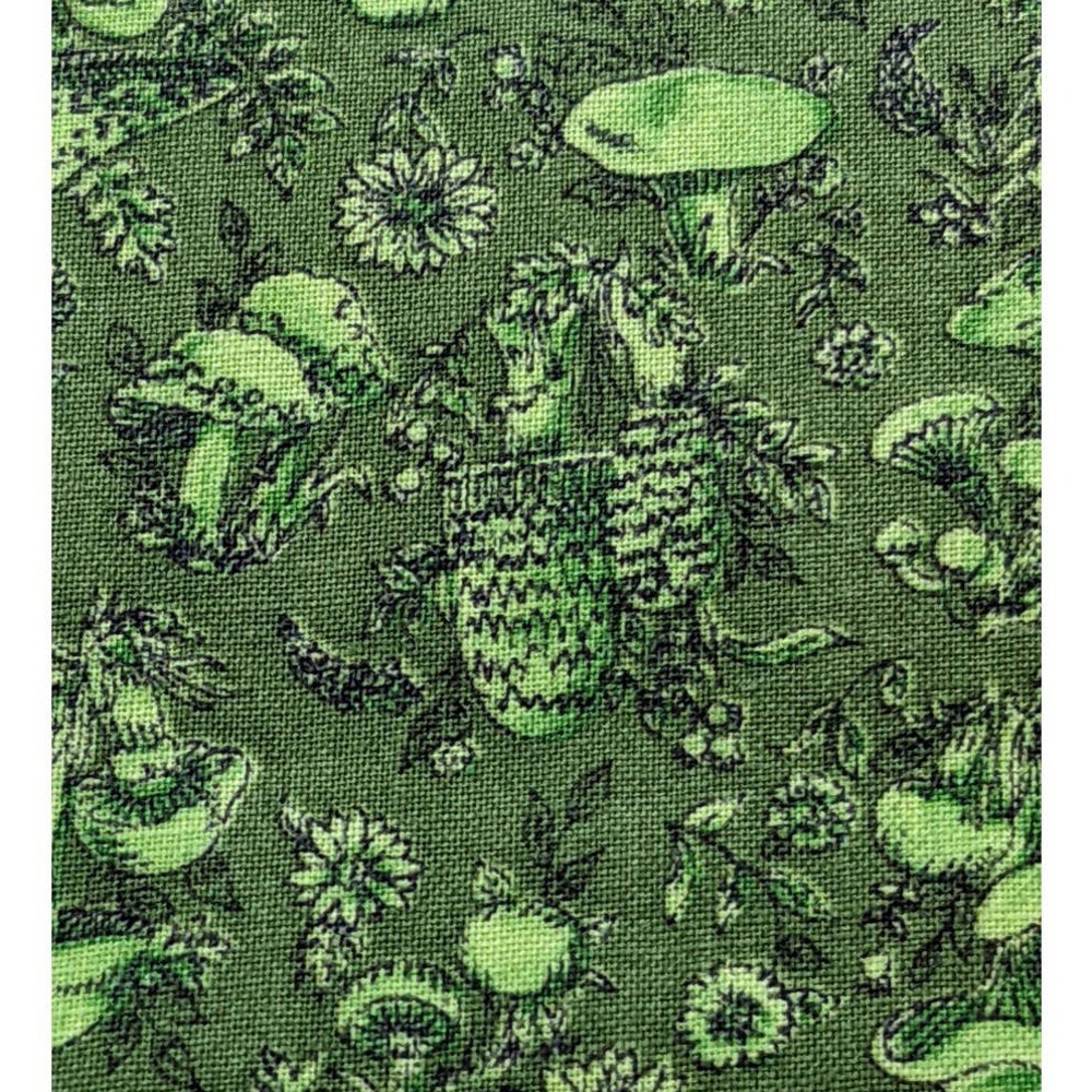 Vintage 1970's Mushroom Fabric Avocado Green Cottagecore Funky Calico Print 3yd - Picture 5 of 10